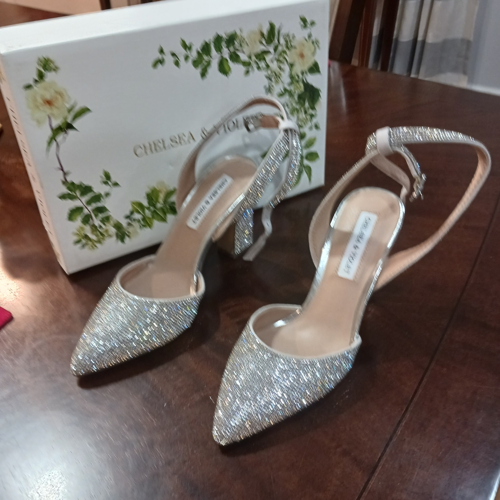 Chelsea & Violet Silver Glitter Heels ...New, Never Worn!